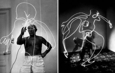Fotoğraf 1: Pablo Picasso’nun boşlukta ışıkla çizdiği desenler,1949